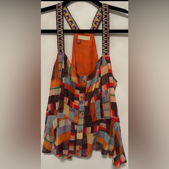 Pilcro Anthropologie Patchwork‎ Apron Tank Button Front Adjustable Straps Size S - Picture 4 of 12